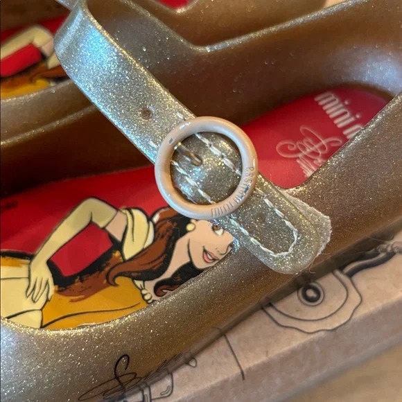 Mini Melissa Gold Belle Dress Shoes with Red Rose Accent - Picture 5 of 9